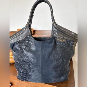 LAMB Gwen Stefani Gray Leather With Blue Suede Croc Pattern Front Panel Y2K